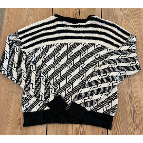 Vintage Peninsula Black White Geometric Sweater Silk Cotton XL - Picture 6 of 6